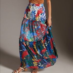 Anthropologie floral tiered maxi skirt